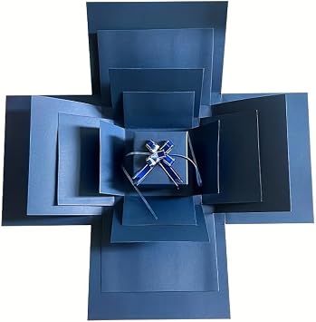 DIYCUT Explosionsbox Geburtstag 5 Ebenen Blaues Geschenke Box Kreatives Überraschungsbox Geburtstag Explodierende Geschenkbox mit Seidenband für Geburtstags Valentinstag und Hochzeit