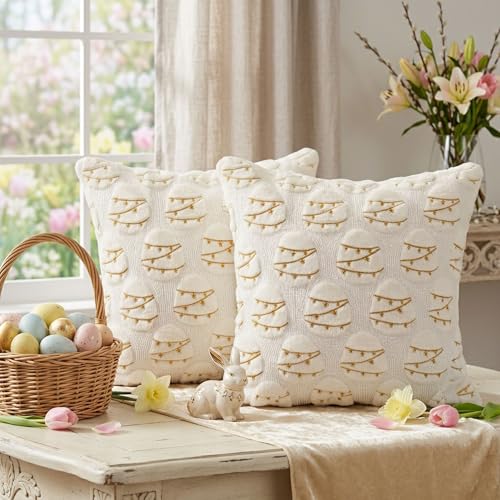 Vermeyen Easter Pillow Covers 18x18 inch Set of 2 Soft White Egg Easter Decorations Cases Throw Pillows for Home Living Room Sofa Vermeyen Easter Pillow Covers 18x18 inch Set of 2 Soft White Egg Easter Decorations Cases Throw Pillows for Home Living Room Sofa - Image 2