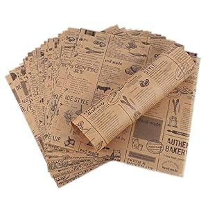 Hejo 100 Sheets Deli Paper Sheets, Chips Paper for Basket, Environmentally Friendly Baking Paper, Burger Paper, Wrap Paper for Burgers, Butterbread, Cheese, Fries (25 x 25 cm)