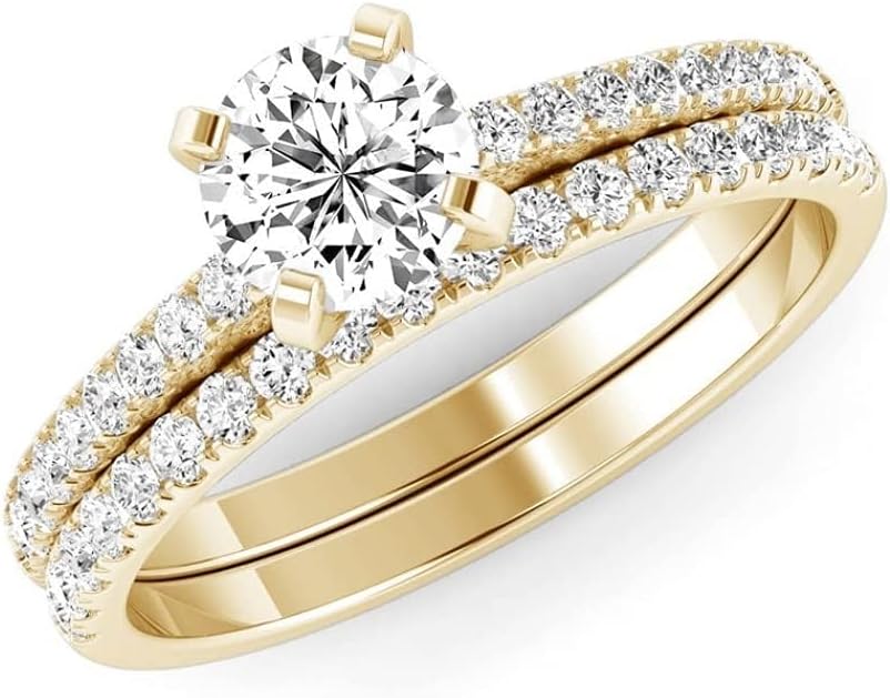 0.86 Carat Lab Grown Diamond Bridal Ring Set for Women 14k Gold Engagement Ring Stackable Eternity Bands IGI Certified 0.50ct Solitaire Diamond Anniversary Wedding Jewelry
