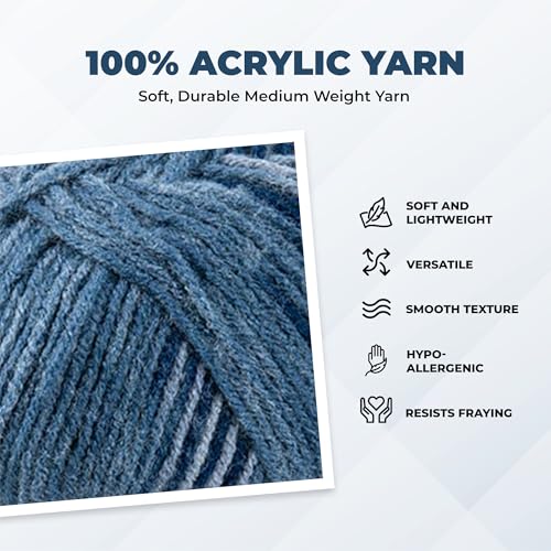 Image of Mary Maxim Maximum Value Acrylic Yarn for Crocheting and Knitting, Soft Worsted Weight Blue Yarn 4, Ideal for Blankets, Sweaters, Hats, and Scarves, 8 oz Skein (474 Yds), Denim Ombre - 1 Skein