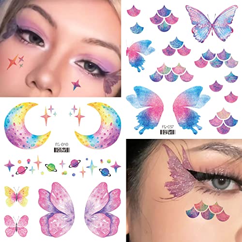 Coszeos Glitter Butterfly Makeup Temporary Tattoos For Women Girls, 13Sheets Colorful Butterflies Wings Fake Tattoo Stickers Waterproof For Face Eye Makeup Birthday Party Favors Gifts #TOP2