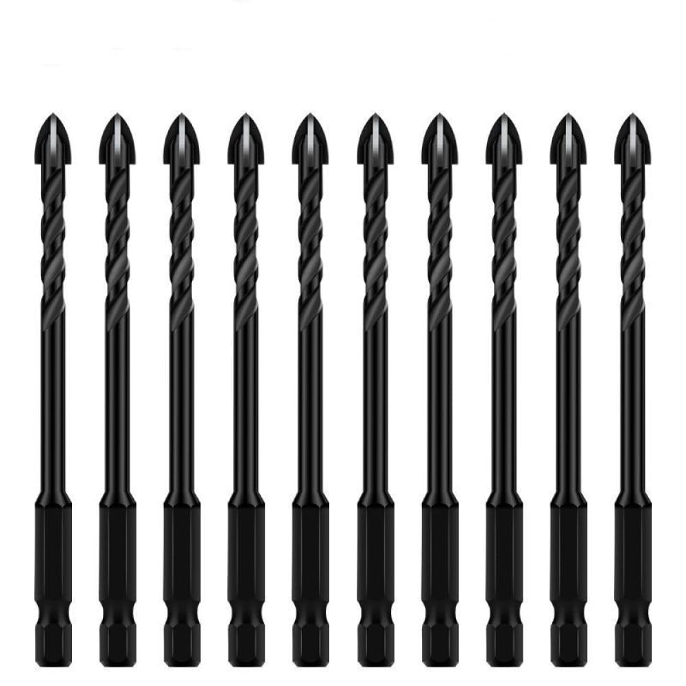 Set di Punte esagonali a Croce per calcestruzzo, gres porcellanato, Vetro, Metallo, Punte da Trapano Professionali, Kit di Utensili, Trapani in Metallo Duro, 10 Pezzi 6 mm