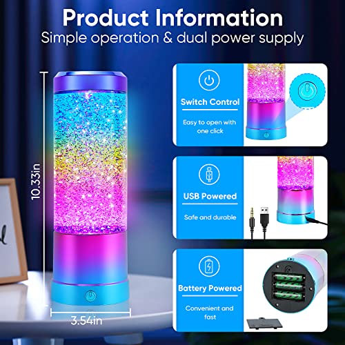 Lava Lamp, Rainbow Glitter Lamps With Automatic Color Changing And Clear Liquid, Usb Cable/Battery Powered Home Decoration Lamp, Perfect Room Decor For Kids Teens Adults Birthday Gift Party (Blue) #TOP2