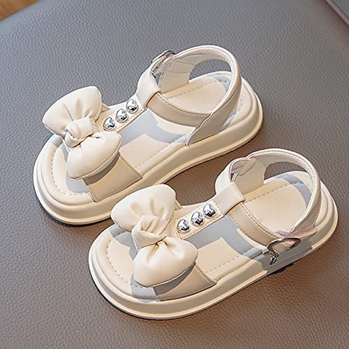 Girls Leather Open Toe Princess Flat Shoes Strappy Bow Tie Summer Sandals(Toddler/Little Kid) Princess Dress Shoes (White, 10.5 Little Child)2