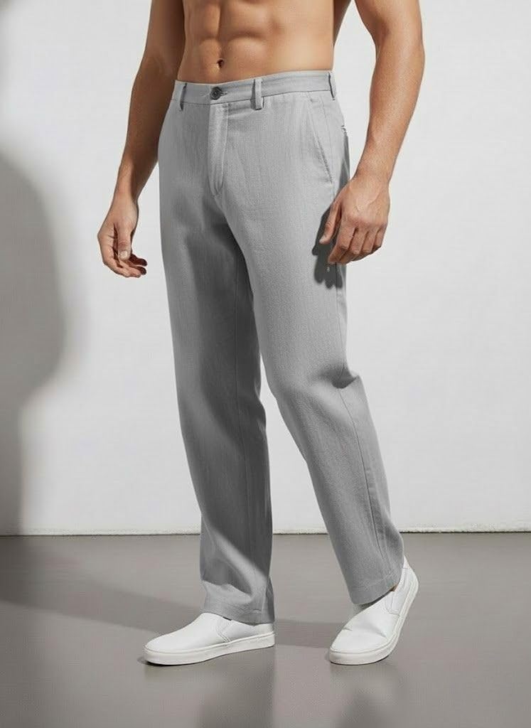 Linen Pants for man | Lower for man | Chinos for Casual Wear |Straight fit Trouser for Men | Elastic Waist Brethable All Season Pants for Regular, Office Wear