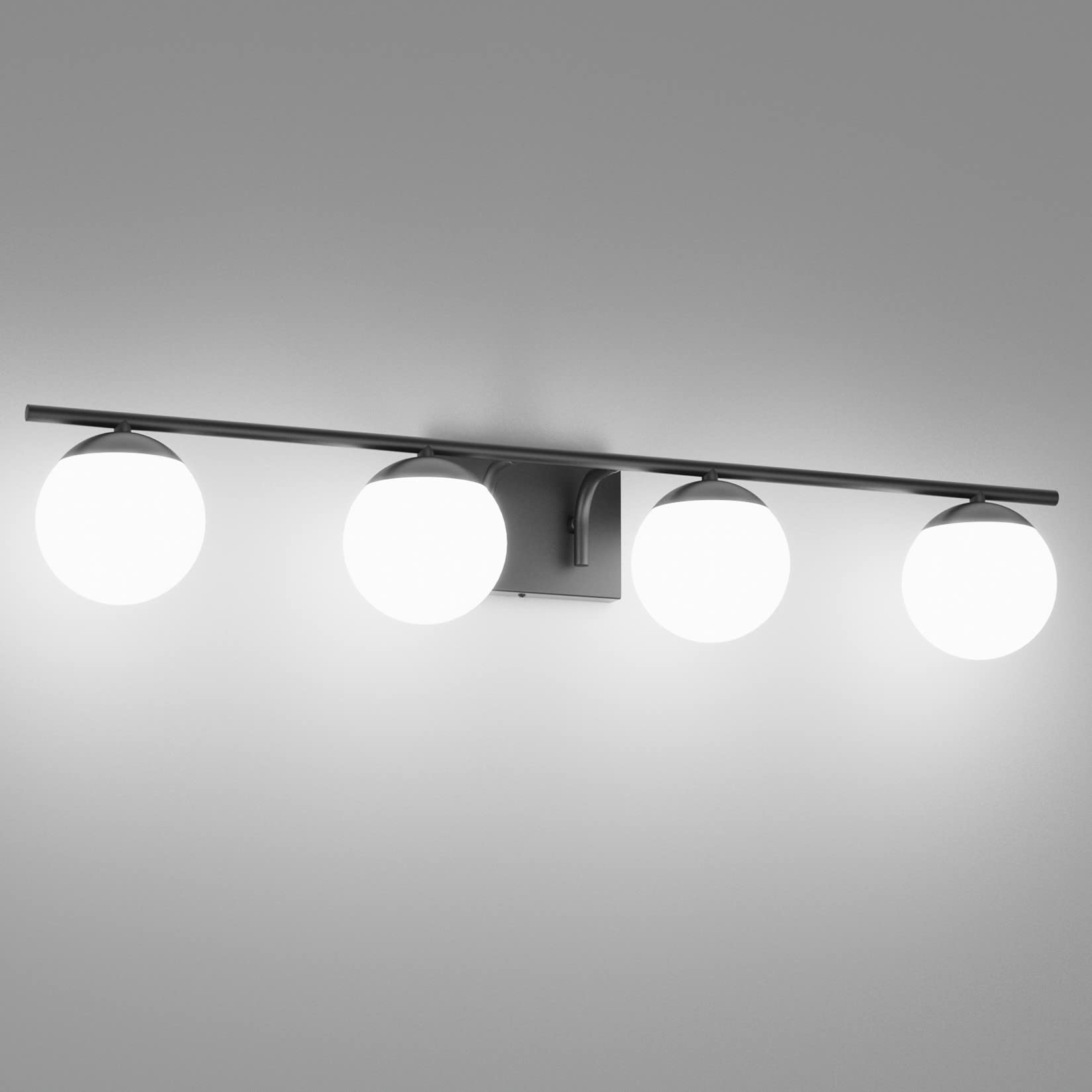 Ralbay Mid Century Black Vanity Lights Black 4Light Milky Glass Globe
