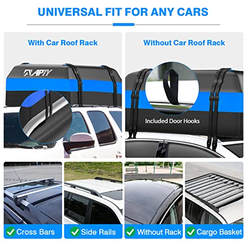 Apty Car Roof Top Bag Cargo Carrier, 15 Cubic Feet Soft Rooftop Luggage Bag, Premium 900D Pvc, Waterproof Zip, With Anti-Slip Mat + Storage Bag, For All Vechicles Suv With/Without Rack, Blue #TOP3
