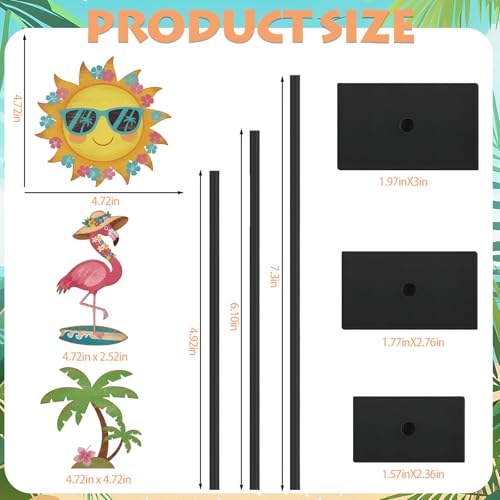 3 Pcs Summer Wooden Tabletop Decor - Flamingo, Palm Tree & Sun Beach Table Centerpieces Summer Decorations for Home, Office, Pool Party Decorations & Coastal Room Decor