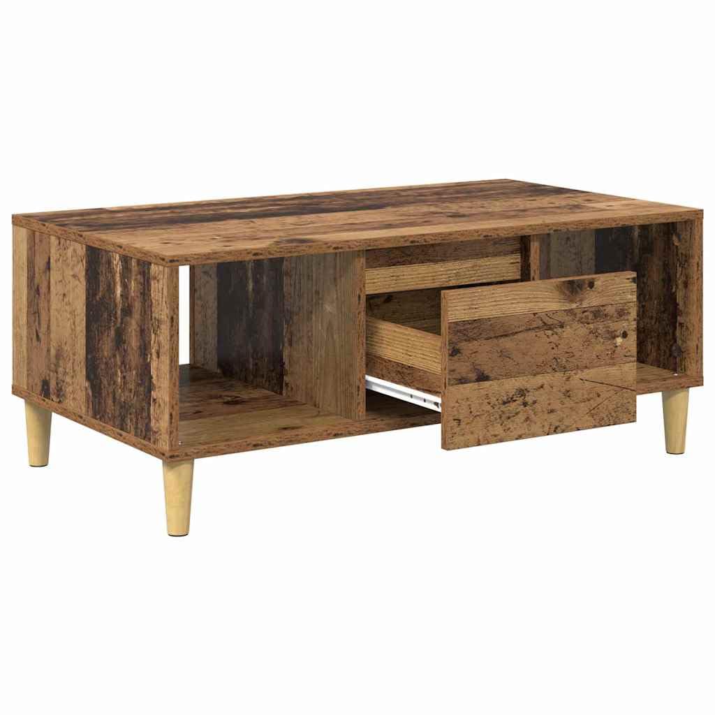 Tavolino da salotto legno vecchio 90 x 50 x 26,5 cm con cassetto e ripiani, mobiletto contenitore salvaspazio per soggiorno, camera, ufficio, design moderno vintage industriale
