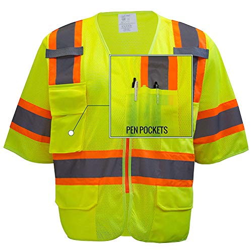 Troy Safety Mv7812 Class 3 Two Tones High Visibility Reflective Strips Breathable Ployester Mesh Vest W/Pockets | Ansi Isea 107-2015 Certified (L, Lime) #TOP3