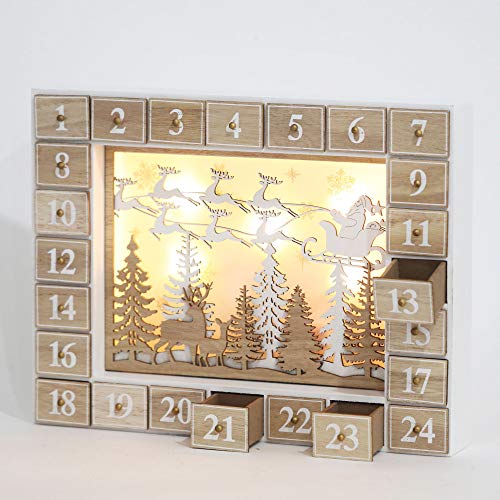 Brubaker Reusable Wooden Advent Calendar To Fill - Flying Santa Claus With Led Lighting - Diy Christmas Calendar 13.98 X 2.36 X 10.63 Inches #TOP1