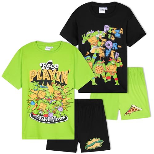 Get Trend Teenage Mutant Ninja Turtles Pyjama Enfant Garcon Été Ensemble Pyjama Court Lot 2 Vêtement de Nuit Cadeau Garçon (7-8 Ans, Multi TMNT 2 Pack)