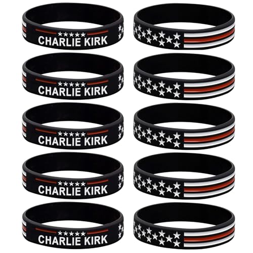 Charlie Kirk Merch Patriot Pray Bracelet Justice Shooting Assassination Freedom USA Rubber Bracelets Silicone Right Wing Revolution Bracelets for Men Women (black-10pcs)