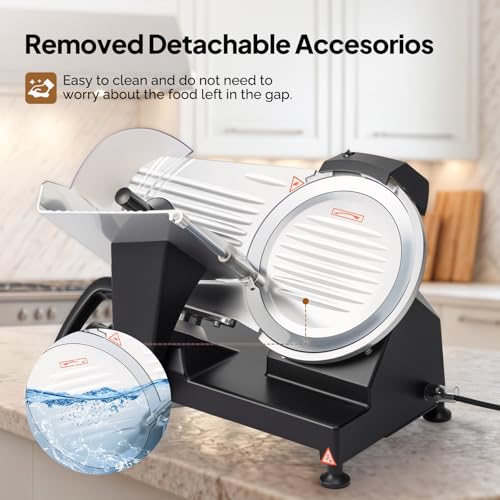 Image of ROVSUN 8.7inch Commercial Meat Slicer, 300W Electric Deli Food Slicer with Premium Chromium-plated Steel Blade, 0-12 mm Adjustable Thickness, ETL Certified for Frozen Meat Ham Baguett Steak, Black