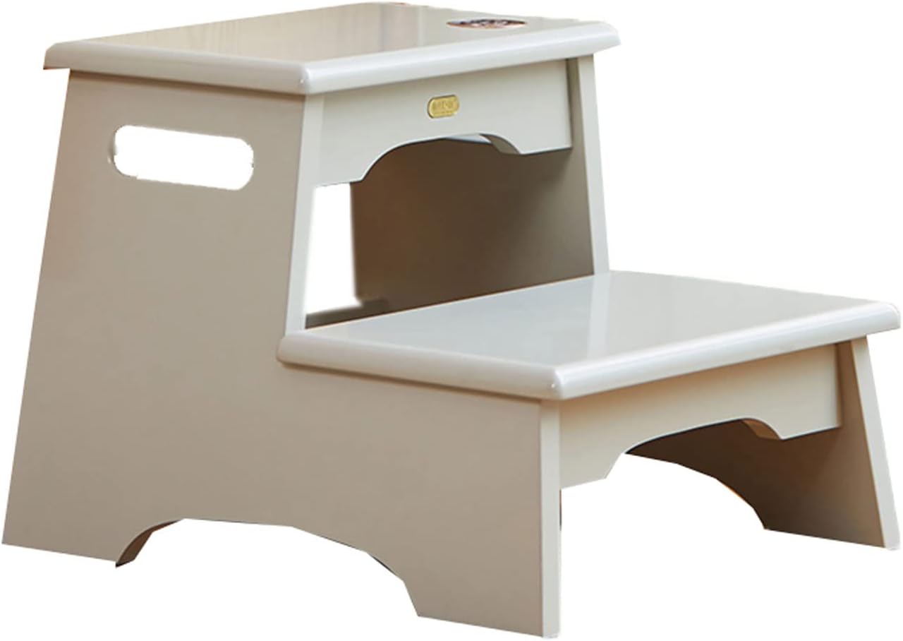 Two Layer Solid Wood Stair Stool Footstool Anti Slip Ladder High Stools Porch Shoe Changing Stool for Home Living Room Padded Seat