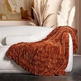 Luxury Concepts Soft Faux Rabbit Fur Throw Blanket - 50" x 60", Elegant Ruched Design Blanket, Machine Washable and Wrinkle Resistant, Lightweight Rust Throw Blanket for Couch, Sofa and Bed