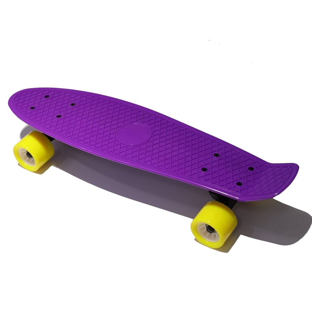 Skate roxo com rodas amarelas cruiser board 56 cm completo
