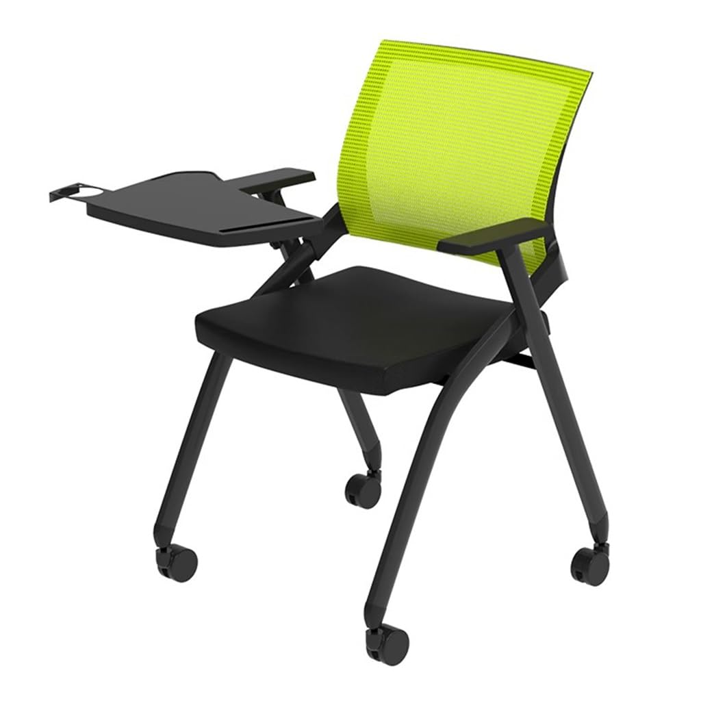 MYUYEE Tablet Arm Chair Conference Room Chair With Caster Wheels,Folding Chair With Desk Attached,Mesh Guest Nesting Stacking Chairs For Office Classroom (Green)