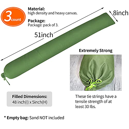 PHILSKY Sandbags for Flooding 3Pcs 51"x 8" Thickened Long Canvas Flood Water Barrier Sandbags with Ties for Doors and Windows Waterproof Treatment in Rainy Season - Image 2