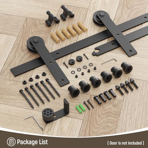 Image of CCJH 6FT Single Sliding Barn Door Hardware Kit Black Carbon Steel Hanger Flat Track System for Closet Kitchen 1 Door 36 inch Wide, Smoothly and Quietly I Shape Roller