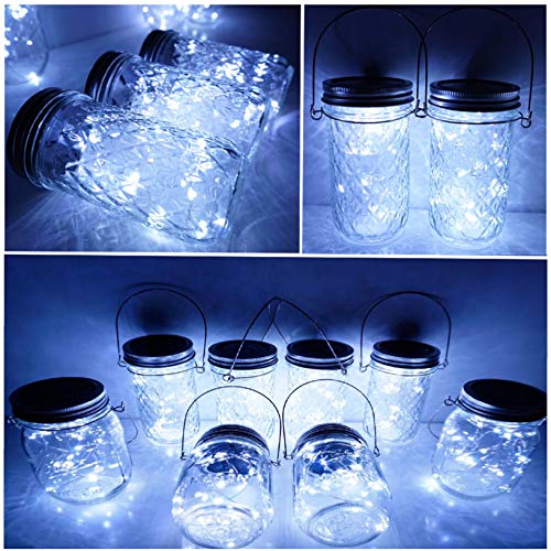 Solar Mason Jar Lid String Lights, 8 Pack 20 Led String Fairy Star Firefly Jar Lids Lights (Jars Not Included), For Mason Jar Patio Garden Wedding Lantern Table Decoration（ No Hangers（Cool White） #TOP3
