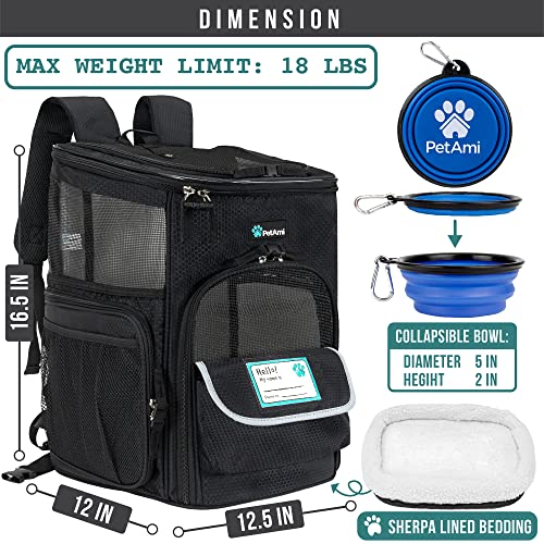 PetAmi Dog Backpack Carrier, Airline Approved 4-Way Entry Cat Backpack Carrier, Ventilated Mesh, Collapsible Pet Carrier for Small Puppy, Kitten, Hiking, Travel Car, Vet, up to 18 lbs, Black by PetAmi - Image 2