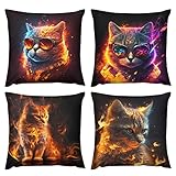 Summer Cat Throw Pillow Covers 18x18 Set of 4 Decorative Pillow Covers Farmhouse Pillow Covers Sweet