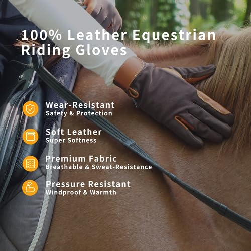 Onnas 100% Leather Insulated Horse Riding Gloves For Women, Windproof Equestrian Riding Gloves For Ladyies, Breathable Horseback Riding Gloves For Girls Outdoor Cycling Driving Gardening #TOP3