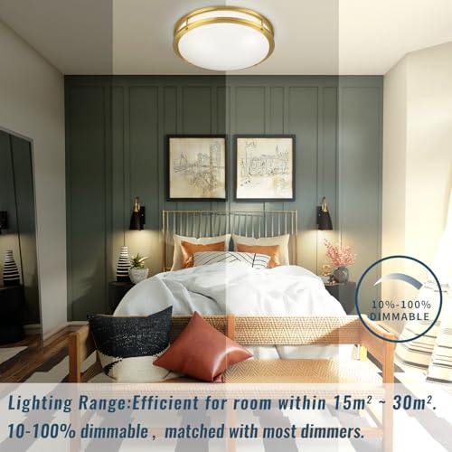 Wheatronic 18 inch Ceiling Light Fixture Flush Mount Gold, 36W Large Living Room Ceiling Light LED, Dimmable Kitchen Lighting Fixture for Bedroom, Bathroom, Living Room by Wheatronic - Used condition - Image 5