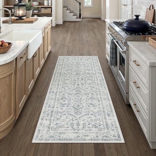 Alfombra pasillo lavable azul vintage solución para suelos de cocina 4