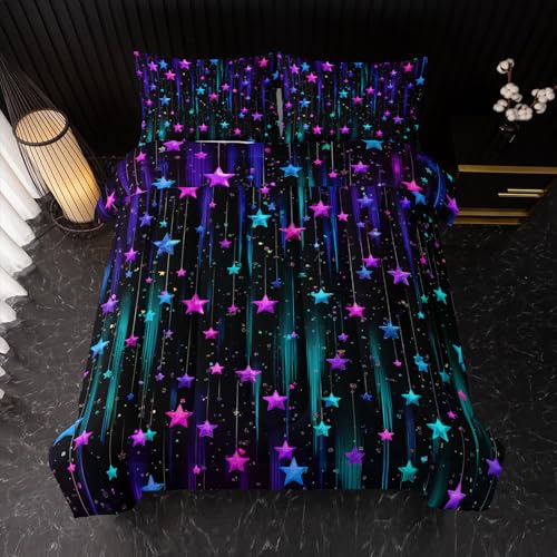 Image of Nttopship Colorful Stars Comforter Set Twin Size,Galaxy Starry Printed Bedding Set for Men Women Adults,Colorful Stars Room Decor with Soft and Lightweight Comforter and 2 Pillowcases