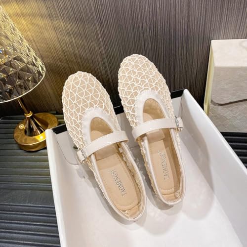 Mesh Ballet Flats Shoes for Women with Adjustable Buckle Strap Comfy Casual Office Fishnet Ballerina Flat Shoes3