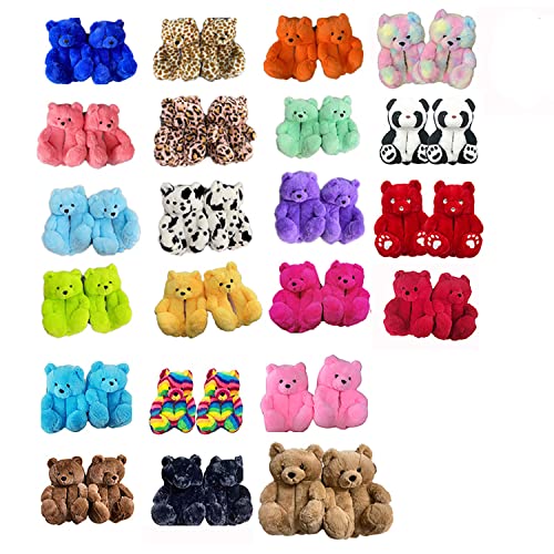 Lelebear Teddy Bear Slippers, Women Plush Cute Animal Slippers Home Indoor Anti-Slip Faux Fur Soft Warm Winter Shoes (Blue Tie Dye) #TOP5