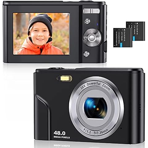 XYiezkaxo Digital Camera FHD 1080P 48MP 16x Digital Zoom Anti-shake Compact Lightweight Easy to Use for Kids Teenager Beginner Boy Girl Black Cover