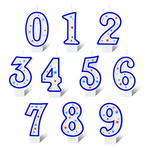 Nuanchu 10 Pcs Number Birthday Candles for Cakes Polka Dot Colorful 0-9 Numeric Candles for Birthday Cake Decoration Numeral Topper Decor for Wedding Anniversary Reunions Party Celebrations(Blue)