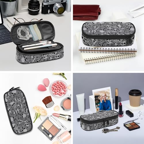Image of Skull Pencil Case for Boys Girls, Large Capacity Horror Style Pen Bag, Pencil Pouch With Zipper Compartments, Organizer for School Office Home Business