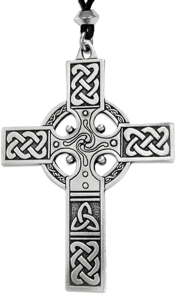Pewter Large Celtic Knotwork Irish Cross Pendant