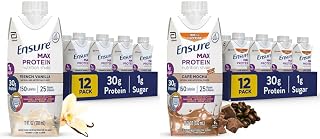 Max Protein Nutrition Shake with 30g Protein, 1g Sugar, High Protein Shake, French Vanilla & Cafe Mocha, Liquid, 11 fl oz (Pack of 12) Bundle