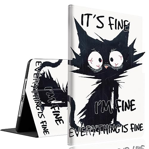 Case for iPad (A16) 11th Gen 11 Inch (2025), iPad 10th Generation 10.9 Inch (2022)，Slim Fit Foldable Standing Cover Case with Auto Sleep/Wake ，It's Fine I'm Fine Everything is Fine Funny Black Cat