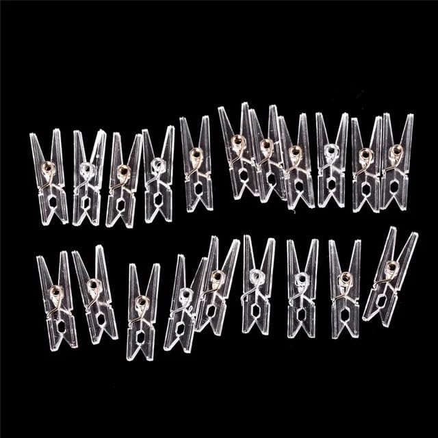 20Pcs Clear 2.5cm Plastic Clothes Pin,Clothes Line String Clips, Mini Clothes Pins, Photo Paper Peg Pins Craft Clips Clothes Pins