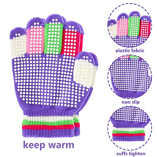 Whaline 12 Pairs Kids Anti-Skid Magic Gloves Multicolor Winter Children Anti-Slip Warm Full Fingers Knitted Gloves for Boy Girl Aged 6-12 Outdoor Sports3