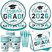 Teal Graduation Decorations Dinnerware Set, Class of 2026 Graduation Plates and Napkins, Graduation Plates and Cups and Napkins Set for Congrats Grad Party Decorations, Serve 25