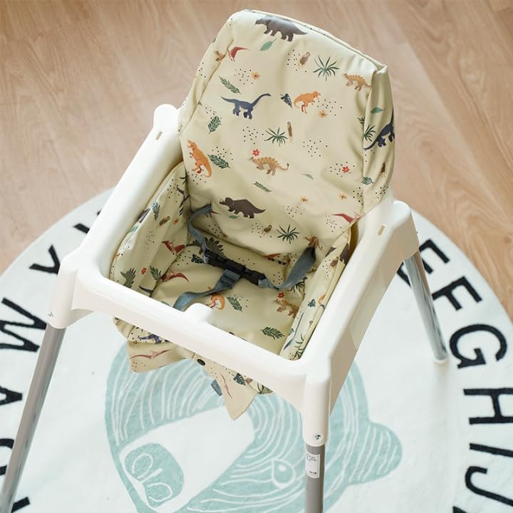 Image of High Chair Cover for Baby High Chair Cushion Compatible with IKEA Antilop Soft and Comfortable HighChair Seat Cover Replacement Waterproof and Easy to Clean, Dinosaur