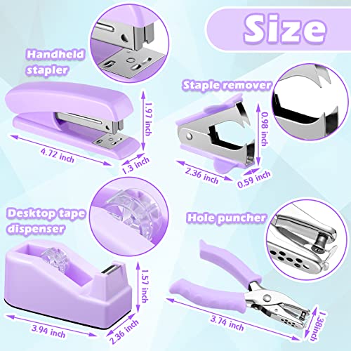 10 Pieces Purple Office Supplies Set Desk Accessories Kit With Stapler Tape Dispenser Staple And Staple Remover Tool Pencil Holder Ballpoint Pen Scissor Metal Ruler Hole Punch Paper Clips For Students #TOP1