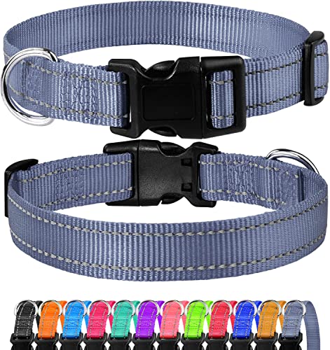 Funtags Reflective Dog Collar, Sturdy Nylon Collars For Puppy And Extra Small Girl And Boy Dogs, Adjustable Dog Collar With Quick Release Buckle,Gray,5/8" Width #TOP4