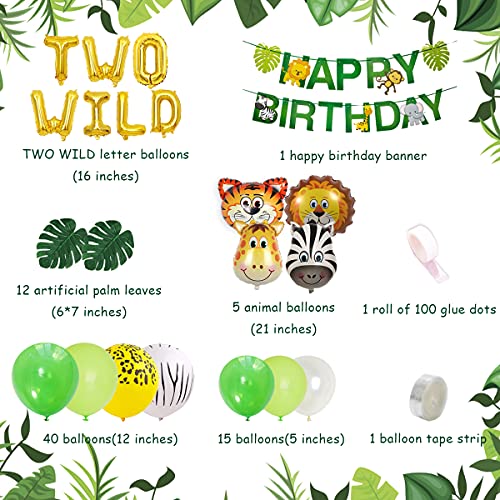 Jungle-Birthday-Party-Decorations-Safari-ballonnen-Garland-Arch-Kit-benodigdheden-TWEE-WILD-dierenballonnen-groene-kunstmatige-palmbladeren