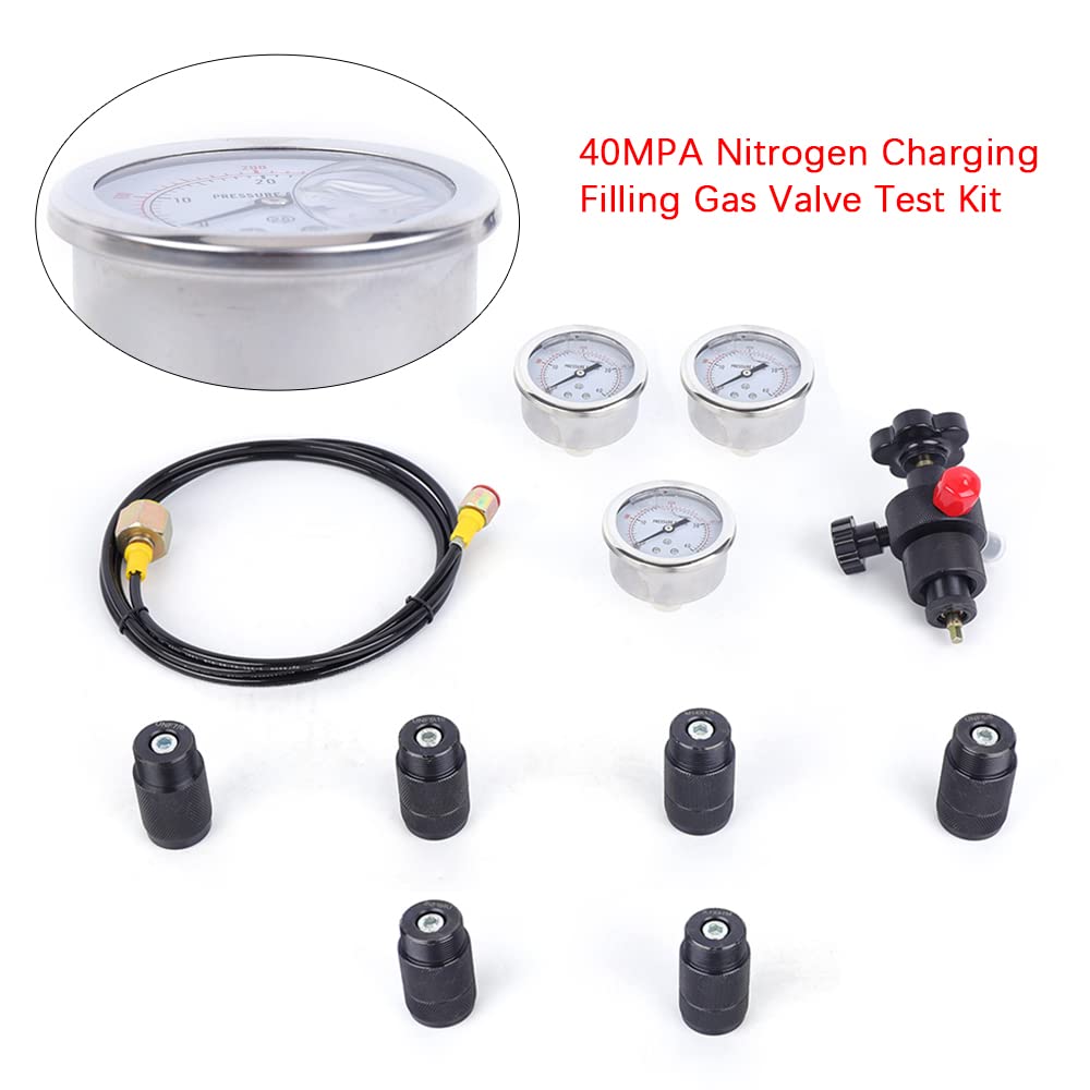 Kit de presión de nitrógeno hidráulico, kit de prueba de manómetro hidráulico, sistema de carga de acumulador de nitrógeno hidráulico y kit de prueba de presión de 100/250/400 bar con 3 manómetros,