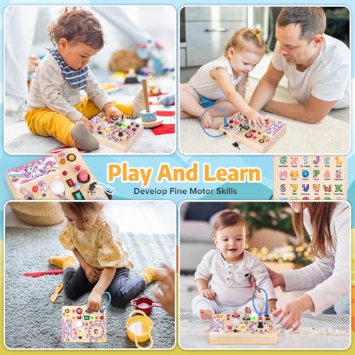 Unicorn Toddler Toys Montessori Busy Board for 1 2 3 Year old Boys Girls Wooden Toys with With 10 Switches and 23 LED Lights Switch toy Sensory Learning Toys 1 2 Year old Baby Girls Boys Gifts - Image 4