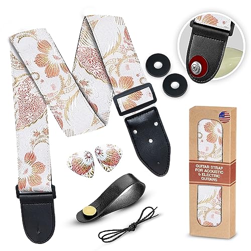Art Tribute Guitar Strap For Acoustic, Electric and Bass Guitar, Adjustable Flowers Cotton Strap W/FREE BONUS 2 Picks + Strap Locks + Strap Button. Gift Set For Men & Women Guitar Players - Les Beatles, Paul McCartney, John Lennon, RIngo Starr, George Harrison Art Tribute Guitar Strap For Acoustic, Electric and Bass Guitar, Adjustable Flowers Cotton Strap W/FREE BONUS 2 Picks + Strap Locks + Strap Button. Gift Set For Men & Women Guitar Players